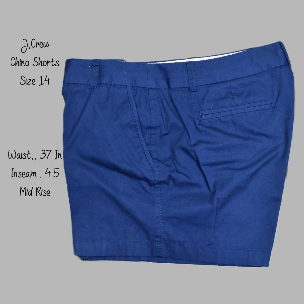 J.CREW Chino Shorts 14 Blue Zip Front Cotton Machine Wash Bin 6 NWOT